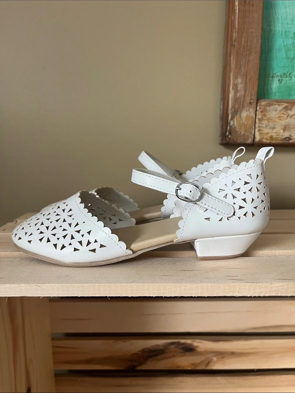 Girls Gymboree White Laser-Cut Mary Janes with Ankle Strap
